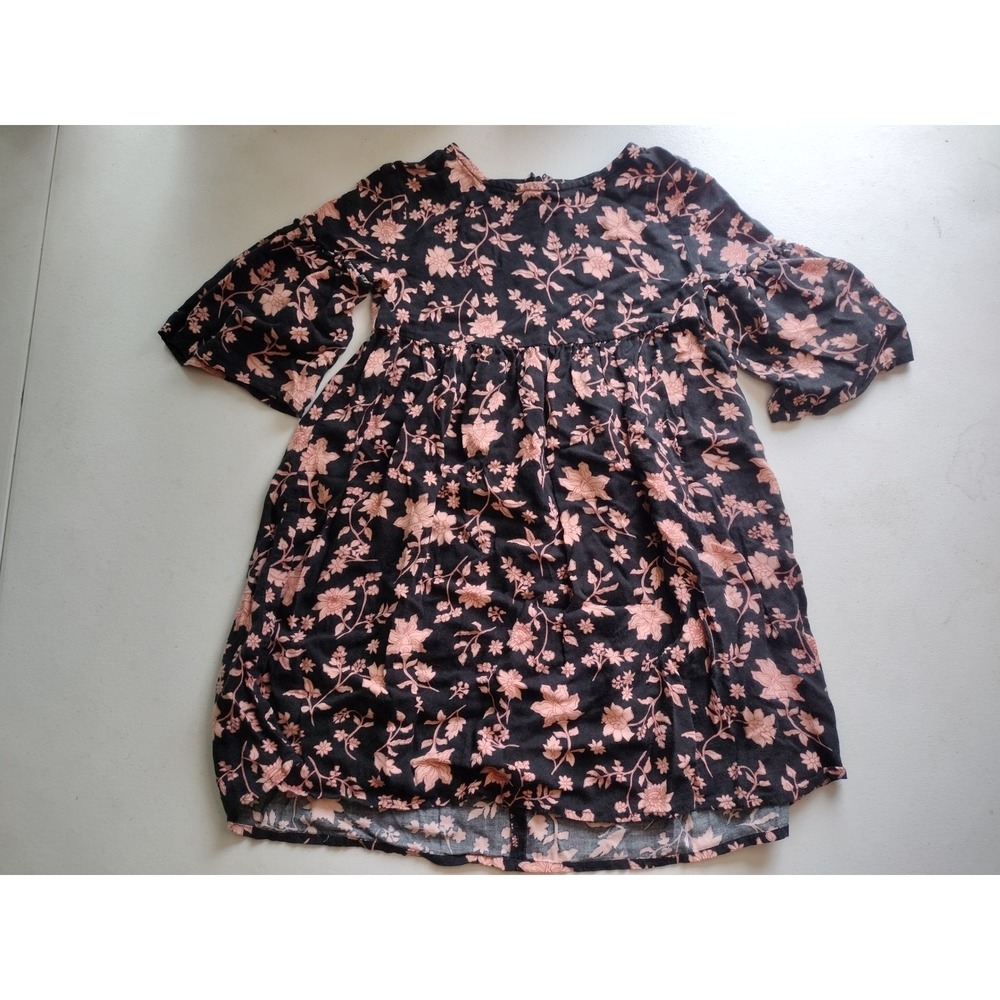 OshKosh Bgosh Girls Black Pink‎ Floral Viscose Babydoll Dress Size 4/5